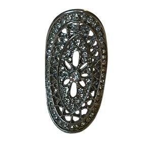 Silver Rhinestone Renaissance‎ filigree Gothic Statement Ring Size 6